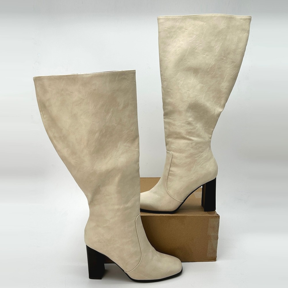 Womens Knee High Boots Journee Karima Size 9.5 Extra Wide Calf Off White NEW